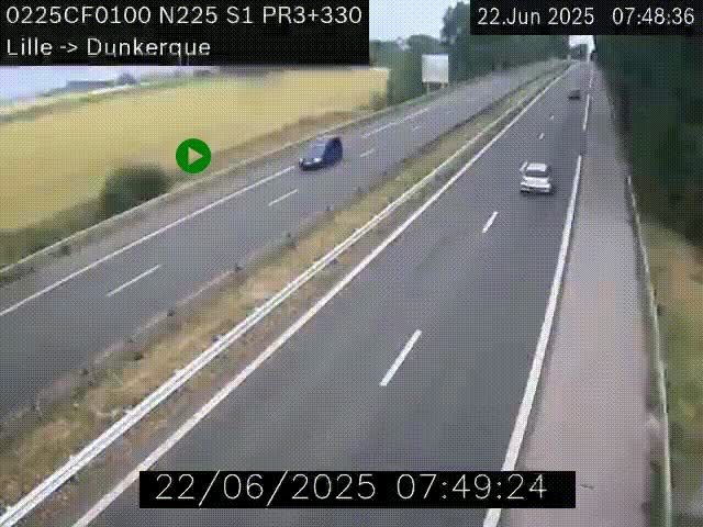 <h2>Webcam autoroute A25 (N225) à hauteur de Bergues (Bierne). Vue orientée vers Dunkerque.</h2>
