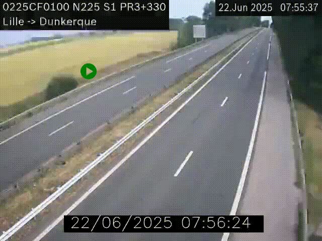 <h2>Webcam autoroute A25 (N225) à hauteur de Bergues (Bierne). Vue orientée vers Dunkerque.</h2>