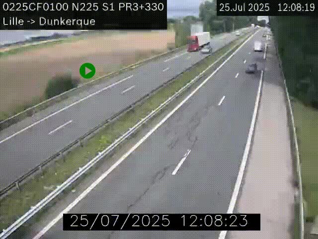 <h2>Webcam autoroute A25 (N225) à hauteur de Bergues (Bierne). Vue orientée vers Dunkerque.</h2>