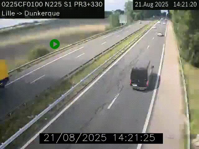 <h2>Webcam autoroute A25 (N225) à hauteur de Bergues (Bierne). Vue orientée vers Dunkerque.</h2>