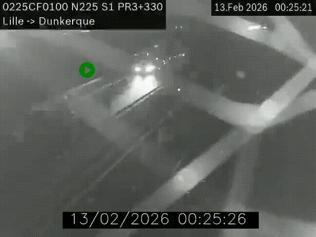 <h2>Webcam autoroute A25 (N225) à hauteur de Bergues (Bierne). Vue orientée vers Dunkerque.</h2>