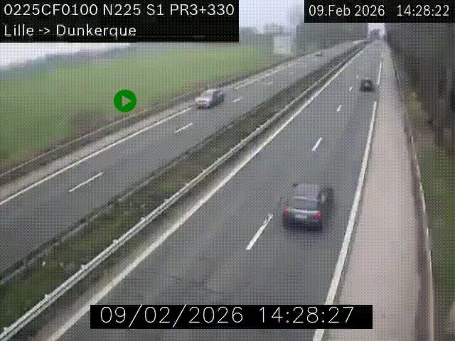 <h2>Webcam autoroute A25 (N225) à hauteur de Bergues (Bierne). Vue orientée vers Dunkerque.</h2>