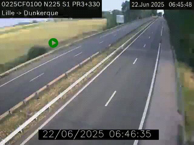 <h2>Webcam autoroute A25 (N225) à hauteur de Bergues (Bierne). Vue orientée vers Dunkerque.</h2>