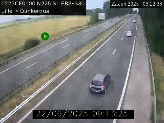 <h2>Webcam autoroute A25 (N225) à hauteur de Bergues (Bierne). Vue orientée vers Dunkerque.</h2>