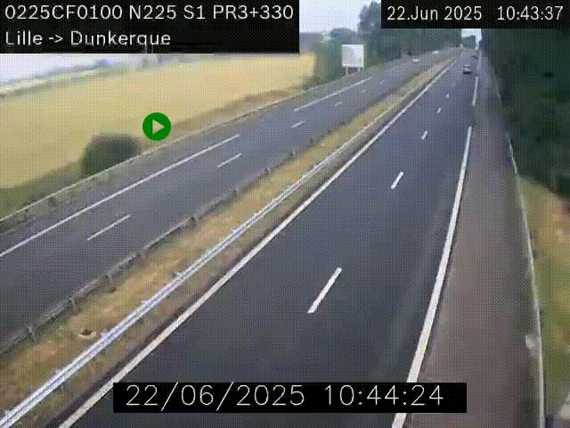 <h2>Webcam autoroute A25 (N225) à hauteur de Bergues (Bierne). Vue orientée vers Dunkerque.</h2>