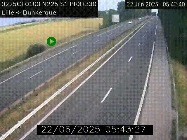 <h2>Webcam autoroute A25 (N225) à hauteur de Bergues (Bierne). Vue orientée vers Dunkerque.</h2>
