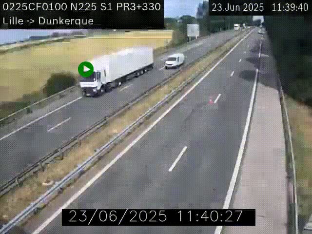 <h2>Webcam autoroute A25 (N225) à hauteur de Bergues (Bierne). Vue orientée vers Dunkerque.</h2>