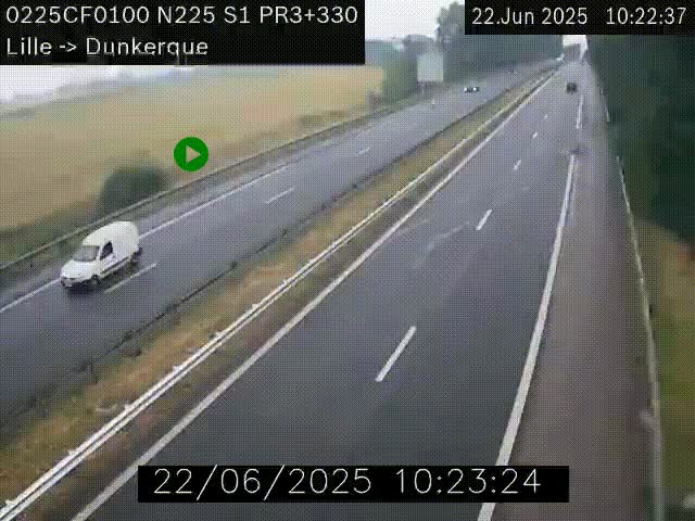 <h2>Webcam autoroute A25 (N225) à hauteur de Bergues (Bierne). Vue orientée vers Dunkerque.</h2>