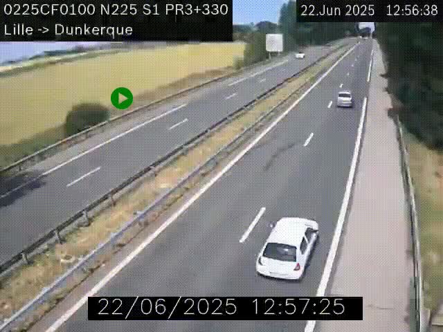 <h2>Webcam autoroute A25 (N225) à hauteur de Bergues (Bierne). Vue orientée vers Dunkerque.</h2>