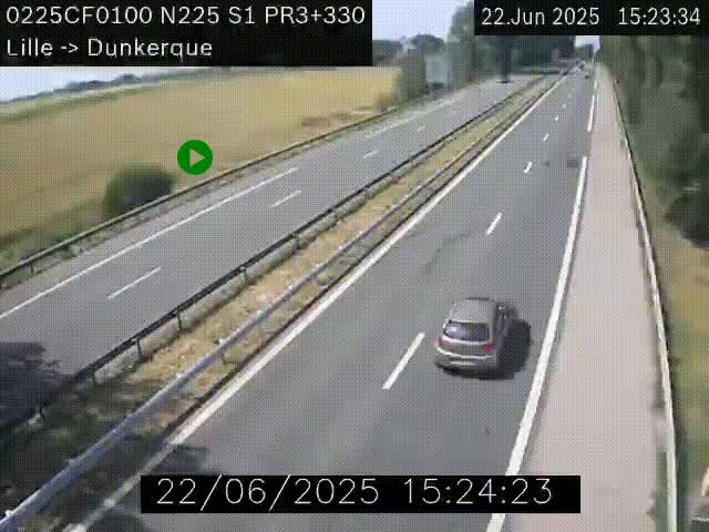 <h2>Webcam autoroute A25 (N225) à hauteur de Bergues (Bierne). Vue orientée vers Dunkerque.</h2>