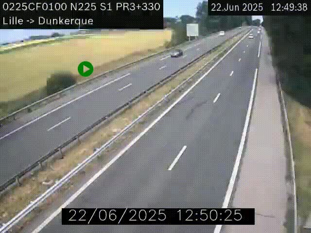 <h2>Webcam autoroute A25 (N225) à hauteur de Bergues (Bierne). Vue orientée vers Dunkerque.</h2>