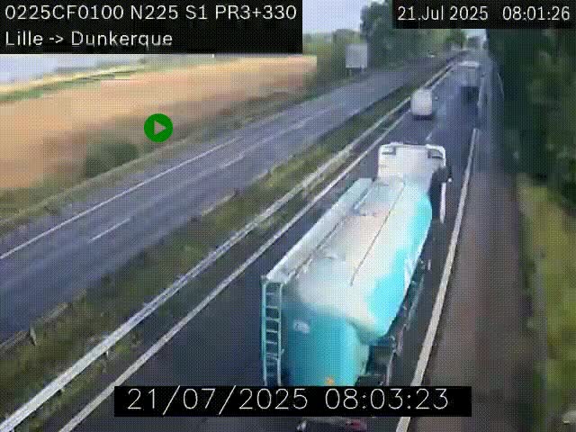 <h2>Webcam autoroute A25 (N225) à hauteur de Bergues (Bierne). Vue orientée vers Dunkerque.</h2>
