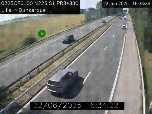 <h2>Webcam autoroute A25 (N225) à hauteur de Bergues (Bierne). Vue orientée vers Dunkerque.</h2>