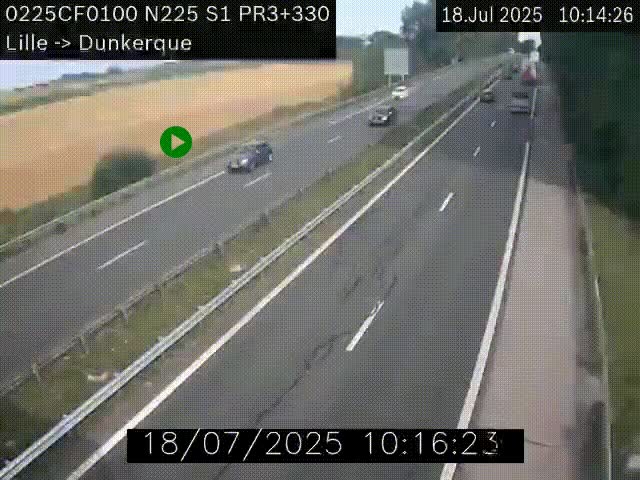 <h2>Webcam autoroute A25 (N225) à hauteur de Bergues (Bierne). Vue orientée vers Dunkerque.</h2>