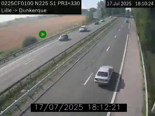 <h2>Webcam autoroute A25 (N225) à hauteur de Bergues (Bierne). Vue orientée vers Dunkerque.</h2>