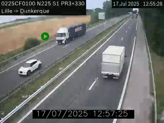 <h2>Webcam autoroute A25 (N225) à hauteur de Bergues (Bierne). Vue orientée vers Dunkerque.</h2>