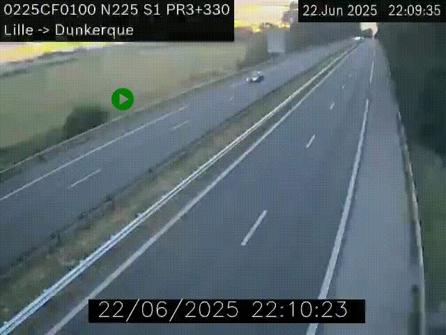 <h2>Webcam autoroute A25 (N225) à hauteur de Bergues (Bierne). Vue orientée vers Dunkerque.</h2>