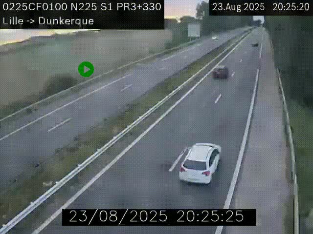 <h2>Webcam autoroute A25 (N225) à hauteur de Bergues (Bierne). Vue orientée vers Dunkerque.</h2>