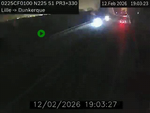 <h2>Webcam autoroute A25 (N225) à hauteur de Bergues (Bierne). Vue orientée vers Dunkerque.</h2>