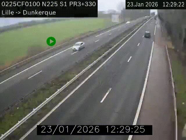 <h2>Webcam autoroute A25 (N225) à hauteur de Bergues (Bierne). Vue orientée vers Dunkerque.</h2>