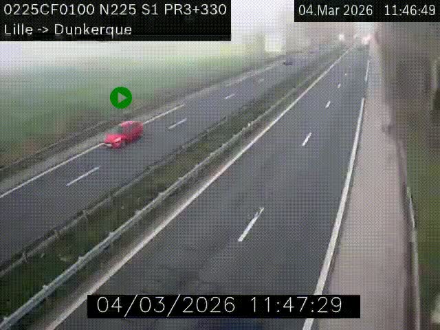 Webcam autoroute A25 (N225) à hauteur de Bergues (Bierne). Vue orientée vers Dunkerque.
