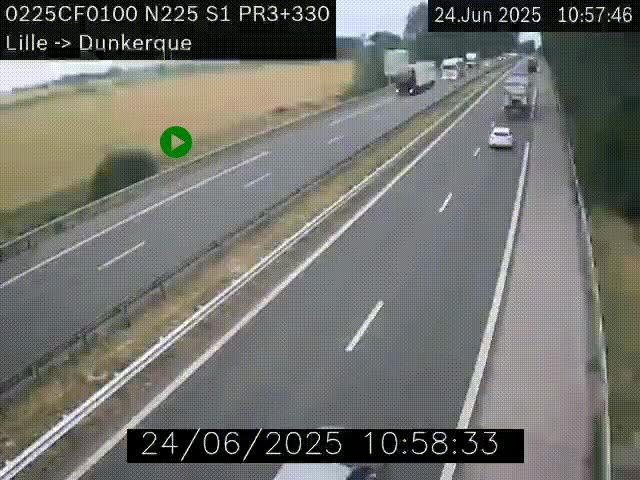 <h2>Webcam autoroute A25 (N225) à hauteur de Bergues (Bierne). Vue orientée vers Dunkerque.</h2>