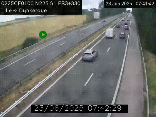 <h2>Webcam autoroute A25 (N225) à hauteur de Bergues (Bierne). Vue orientée vers Dunkerque.</h2>