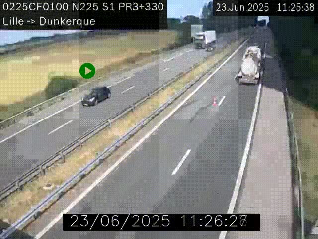 <h2>Webcam autoroute A25 (N225) à hauteur de Bergues (Bierne). Vue orientée vers Dunkerque.</h2>