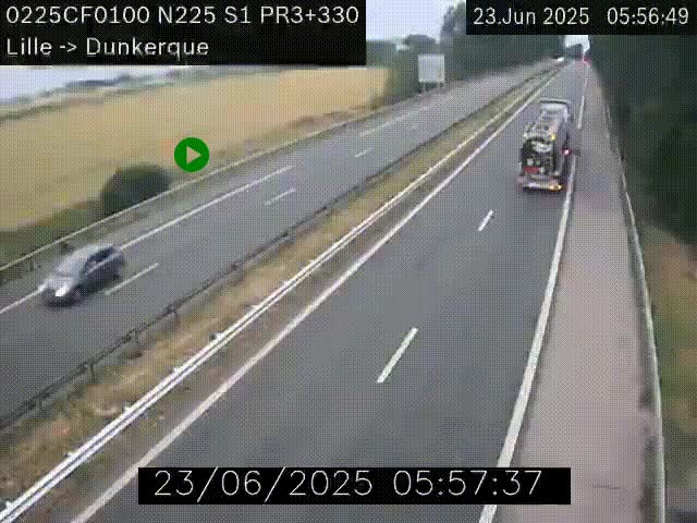 <h2>Webcam autoroute A25 (N225) à hauteur de Bergues (Bierne). Vue orientée vers Dunkerque.</h2>