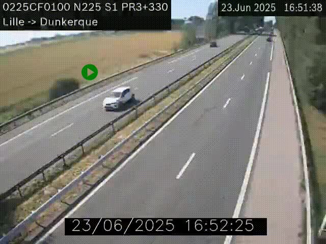 <h2>Webcam autoroute A25 (N225) à hauteur de Bergues (Bierne). Vue orientée vers Dunkerque.</h2>
