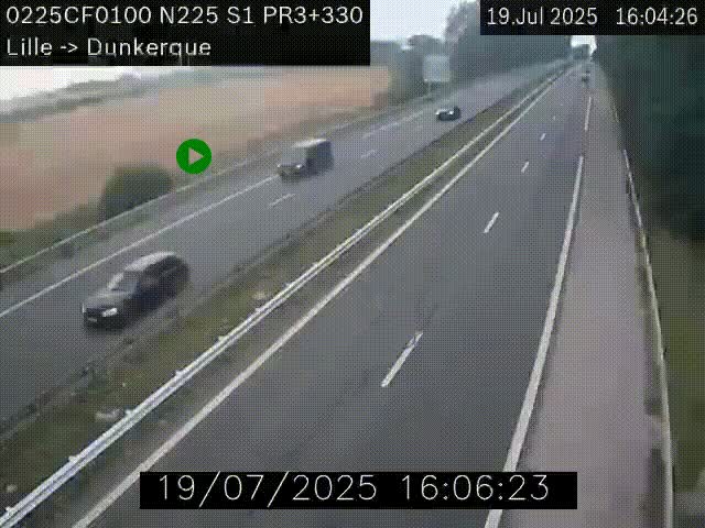 <h2>Webcam autoroute A25 (N225) à hauteur de Bergues (Bierne). Vue orientée vers Dunkerque.</h2>