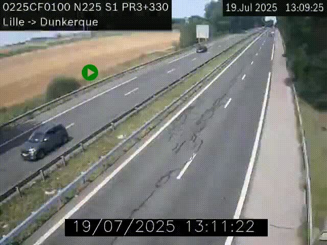 <h2>Webcam autoroute A25 (N225) à hauteur de Bergues (Bierne). Vue orientée vers Dunkerque.</h2>