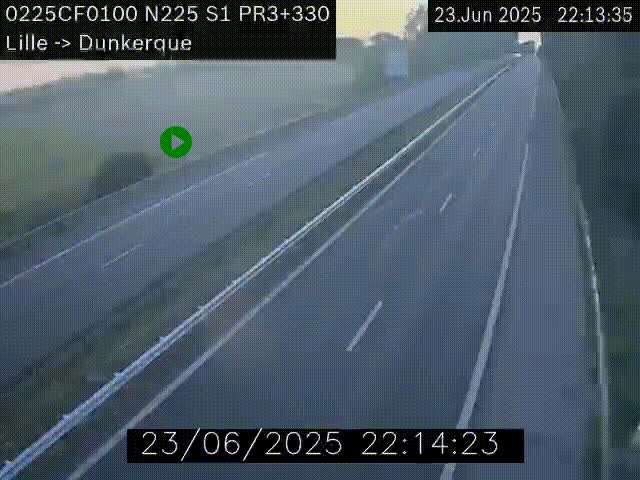 <h2>Webcam autoroute A25 (N225) à hauteur de Bergues (Bierne). Vue orientée vers Dunkerque.</h2>