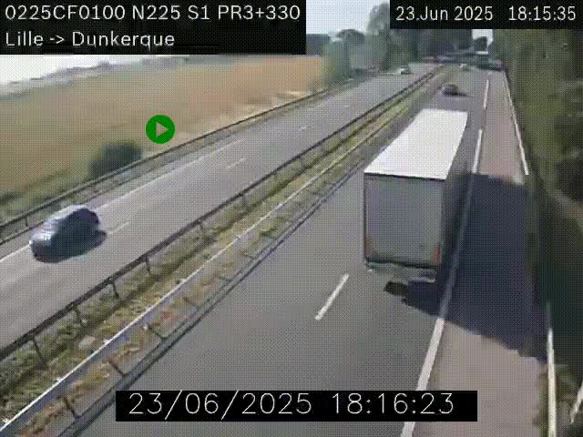 <h2>Webcam autoroute A25 (N225) à hauteur de Bergues (Bierne). Vue orientée vers Dunkerque.</h2>