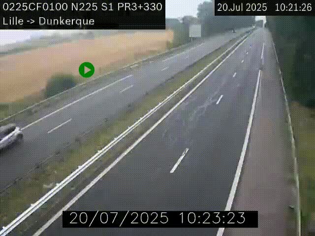 <h2>Webcam autoroute A25 (N225) à hauteur de Bergues (Bierne). Vue orientée vers Dunkerque.</h2>