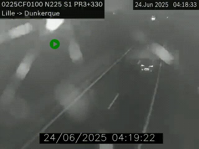 <h2>Webcam autoroute A25 (N225) à hauteur de Bergues (Bierne). Vue orientée vers Dunkerque.</h2>