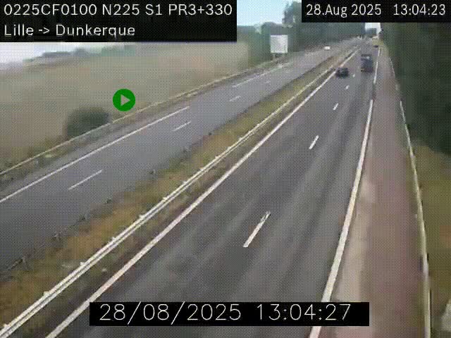 <h2>Webcam autoroute A25 (N225) à hauteur de Bergues (Bierne). Vue orientée vers Dunkerque.</h2>