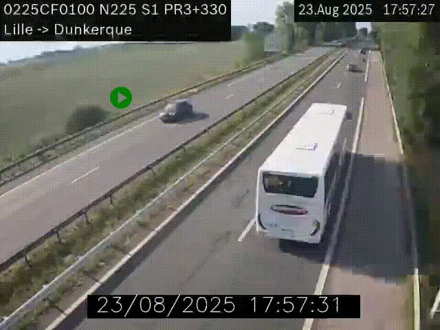 <h2>Webcam autoroute A25 (N225) à hauteur de Bergues (Bierne). Vue orientée vers Dunkerque.</h2>