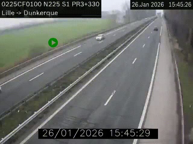 <h2>Webcam autoroute A25 (N225) à hauteur de Bergues (Bierne). Vue orientée vers Dunkerque.</h2>