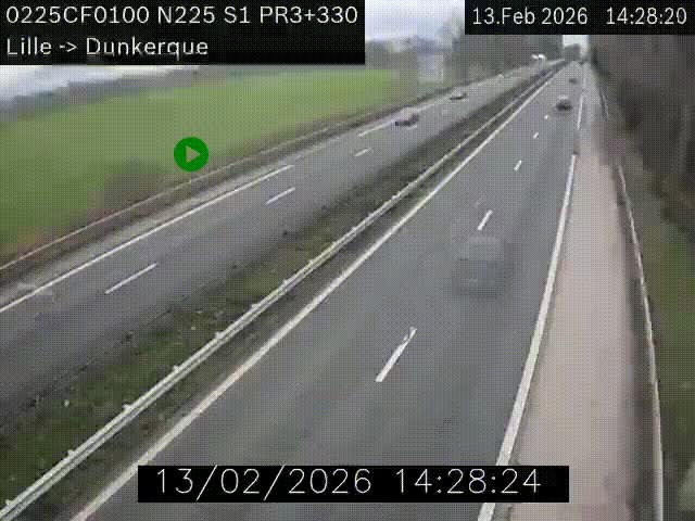 <h2>Webcam autoroute A25 (N225) à hauteur de Bergues (Bierne). Vue orientée vers Dunkerque.</h2>