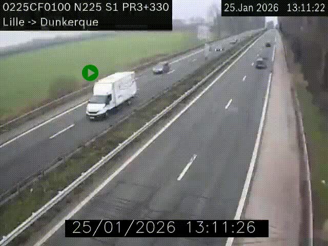 <h2>Webcam autoroute A25 (N225) à hauteur de Bergues (Bierne). Vue orientée vers Dunkerque.</h2>