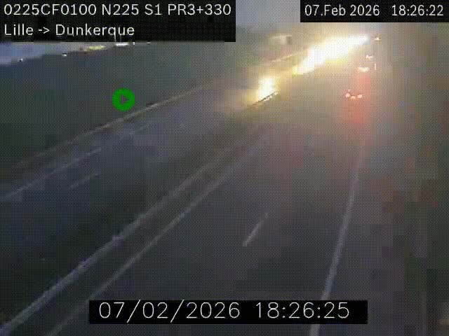 <h2>Webcam autoroute A25 (N225) à hauteur de Bergues (Bierne). Vue orientée vers Dunkerque.</h2>