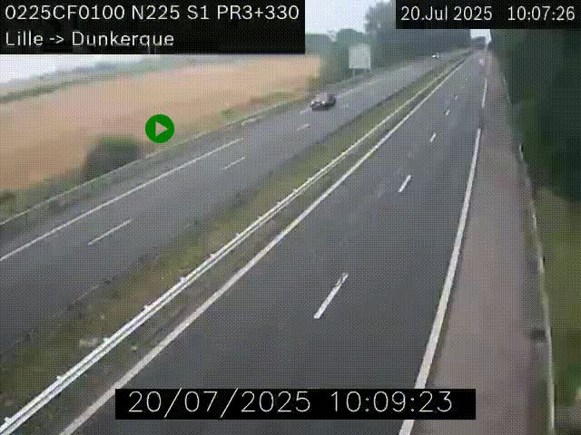 <h2>Webcam autoroute A25 (N225) à hauteur de Bergues (Bierne). Vue orientée vers Dunkerque.</h2>