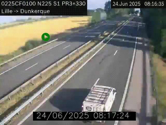 <h2>Webcam autoroute A25 (N225) à hauteur de Bergues (Bierne). Vue orientée vers Dunkerque.</h2>