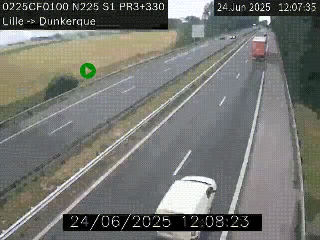 <h2>Webcam autoroute A25 (N225) à hauteur de Bergues (Bierne). Vue orientée vers Dunkerque.</h2>