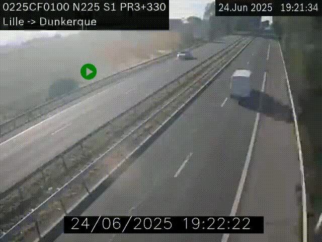 <h2>Webcam autoroute A25 (N225) à hauteur de Bergues (Bierne). Vue orientée vers Dunkerque.</h2>