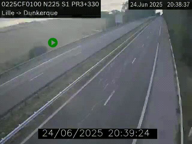 <h2>Webcam autoroute A25 (N225) à hauteur de Bergues (Bierne). Vue orientée vers Dunkerque.</h2>
