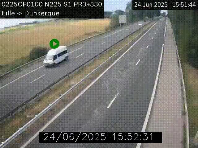 <h2>Webcam autoroute A25 (N225) à hauteur de Bergues (Bierne). Vue orientée vers Dunkerque.</h2>