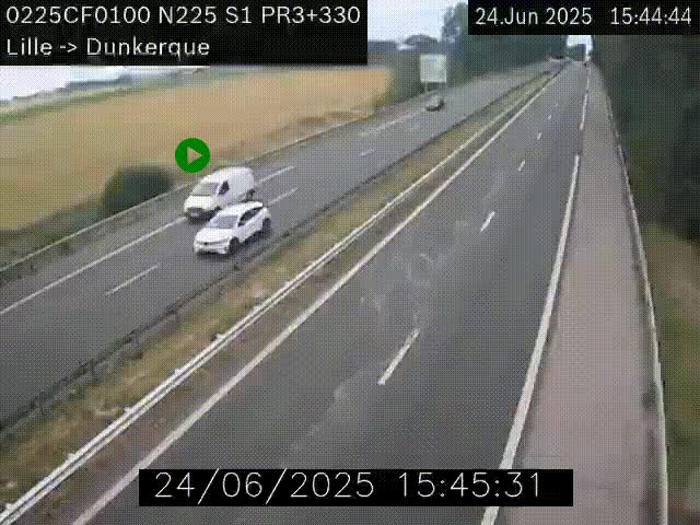 <h2>Webcam autoroute A25 (N225) à hauteur de Bergues (Bierne). Vue orientée vers Dunkerque.</h2>