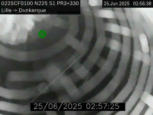 <h2>Webcam autoroute A25 (N225) à hauteur de Bergues (Bierne). Vue orientée vers Dunkerque.</h2>